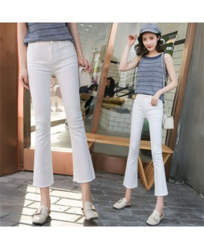 Women Jeans Slim fit Office Flared Pants High Waist Pure Color Cotton Stretch Casual Big White Black Office Flares Trousers $...
