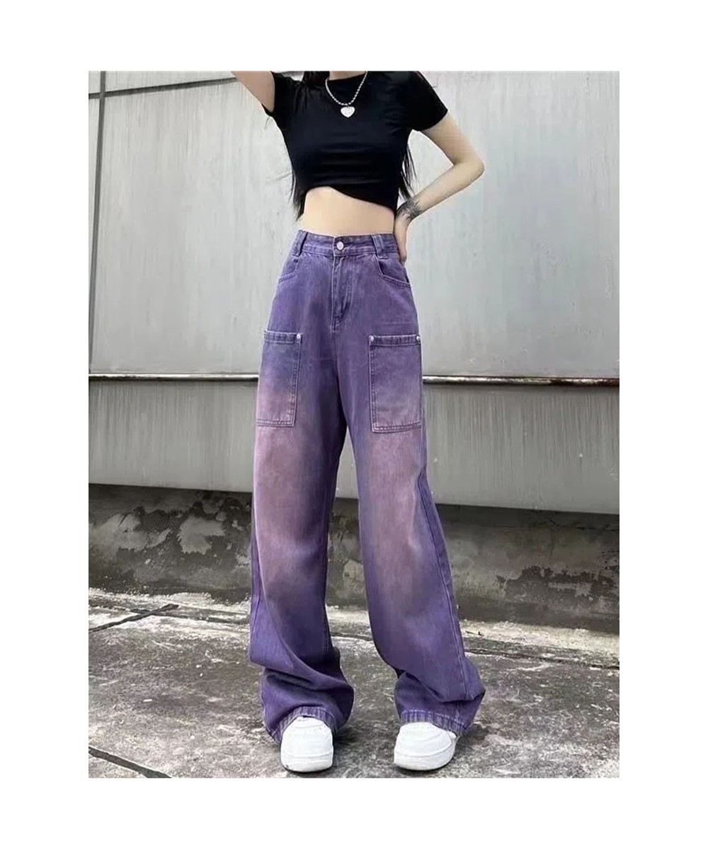 Purple Baggy Jeans Women Boyfriend Style High Waist Gradient Color Washed Y2k Cargo Pants Mopping Straight Denim Trousers $54...