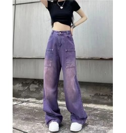 Purple Baggy Jeans Women Boyfriend Style High Waist Gradient Color Washed Y2k Cargo Pants Mopping Straight Denim Trousers $54...