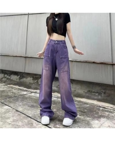 Purple Baggy Jeans Women Boyfriend Style High Waist Gradient Color Washed Y2k Cargo Pants Mopping Straight Denim Trousers $54...