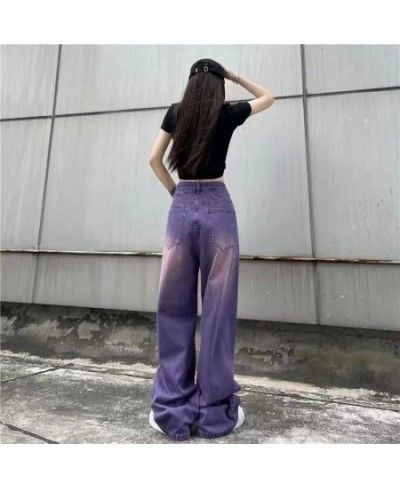 Purple Baggy Jeans Women Boyfriend Style High Waist Gradient Color Washed Y2k Cargo Pants Mopping Straight Denim Trousers $54...