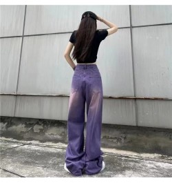 Purple Baggy Jeans Women Boyfriend Style High Waist Gradient Color Washed Y2k Cargo Pants Mopping Straight Denim Trousers $54...