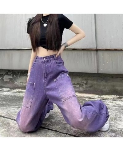 Purple Baggy Jeans Women Boyfriend Style High Waist Gradient Color Washed Y2k Cargo Pants Mopping Straight Denim Trousers $54...