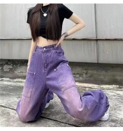 Purple Baggy Jeans Women Boyfriend Style High Waist Gradient Color Washed Y2k Cargo Pants Mopping Straight Denim Trousers $54...