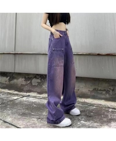 Purple Baggy Jeans Women Boyfriend Style High Waist Gradient Color Washed Y2k Cargo Pants Mopping Straight Denim Trousers $54...