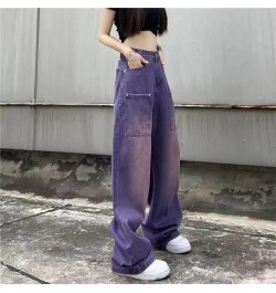 Purple Baggy Jeans Women Boyfriend Style High Waist Gradient Color Washed Y2k Cargo Pants Mopping Straight Denim Trousers $54...