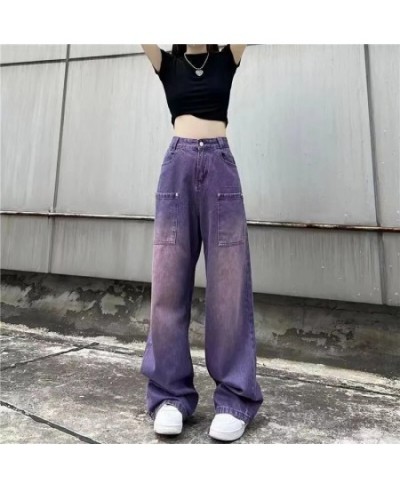 Purple Baggy Jeans Women Boyfriend Style High Waist Gradient Color Washed Y2k Cargo Pants Mopping Straight Denim Trousers $54...