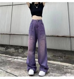 Purple Baggy Jeans Women Boyfriend Style High Waist Gradient Color Washed Y2k Cargo Pants Mopping Straight Denim Trousers $54...