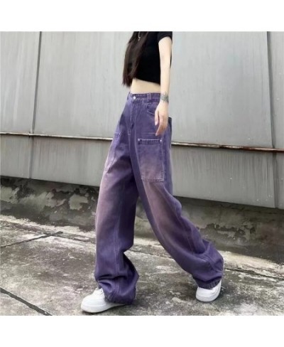 Purple Baggy Jeans Women Boyfriend Style High Waist Gradient Color Washed Y2k Cargo Pants Mopping Straight Denim Trousers $54...