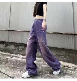 Purple Baggy Jeans Women Boyfriend Style High Waist Gradient Color Washed Y2k Cargo Pants Mopping Straight Denim Trousers $54...