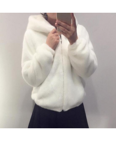 Rabbit Imitation Fur Winter Soft Mink Faux Fur Coat Warm Artificial Fur Hooded Oversized 2023 Fashion Women White Black Jacke...