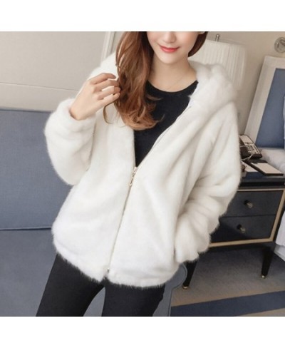 Rabbit Imitation Fur Winter Soft Mink Faux Fur Coat Warm Artificial Fur Hooded Oversized 2023 Fashion Women White Black Jacke...