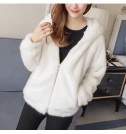 Rabbit Imitation Fur Winter Soft Mink Faux Fur Coat Warm Artificial Fur Hooded Oversized 2023 Fashion Women White Black Jacke...