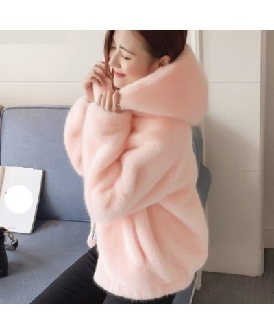 Rabbit Imitation Fur Winter Soft Mink Faux Fur Coat Warm Artificial Fur Hooded Oversized 2023 Fashion Women White Black Jacke...