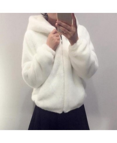 Rabbit Imitation Fur Winter Soft Mink Faux Fur Coat Warm Artificial Fur Hooded Oversized 2023 Fashion Women White Black Jacke...