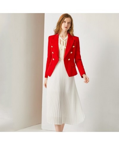 European American Women Casual Blazer Double Breasted High Quality Red Blazers $101.91 - Suits & Sets