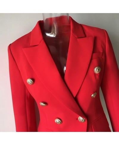 European American Women Casual Blazer Double Breasted High Quality Red Blazers $101.91 - Suits & Sets