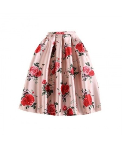 2023 Spring Summer Sweet Princess Ladies Pink Retro Rose Flower Print High Waist Long Midi Skirt Free Ship $37.28 - Skirts