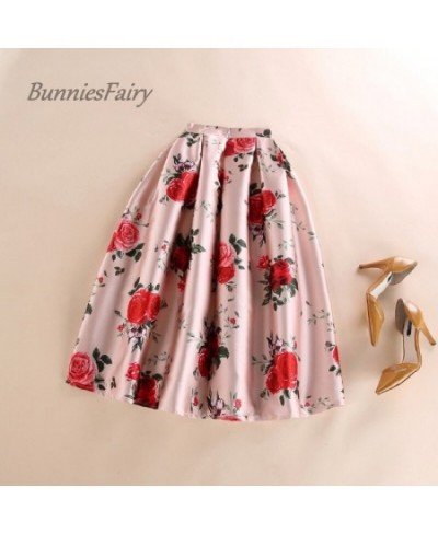 2023 Spring Summer Sweet Princess Ladies Pink Retro Rose Flower Print High Waist Long Midi Skirt Free Ship $37.28 - Skirts