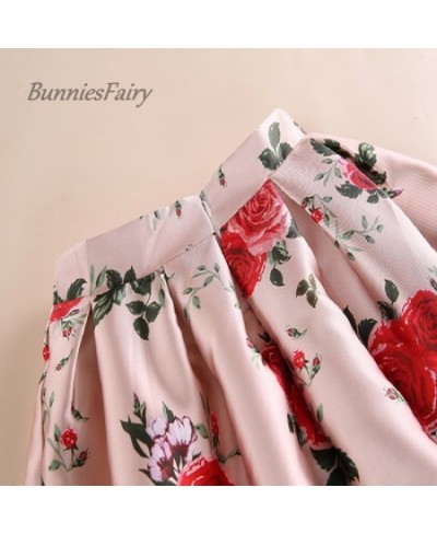 2023 Spring Summer Sweet Princess Ladies Pink Retro Rose Flower Print High Waist Long Midi Skirt Free Ship $37.28 - Skirts