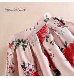 2023 Spring Summer Sweet Princess Ladies Pink Retro Rose Flower Print High Waist Long Midi Skirt Free Ship $37.28 - Skirts