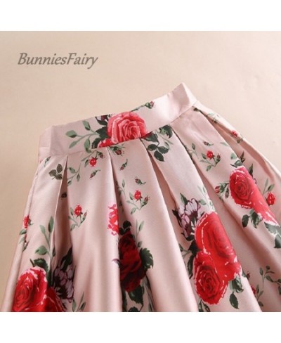 2023 Spring Summer Sweet Princess Ladies Pink Retro Rose Flower Print High Waist Long Midi Skirt Free Ship $37.28 - Skirts