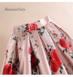 2023 Spring Summer Sweet Princess Ladies Pink Retro Rose Flower Print High Waist Long Midi Skirt Free Ship $37.28 - Skirts