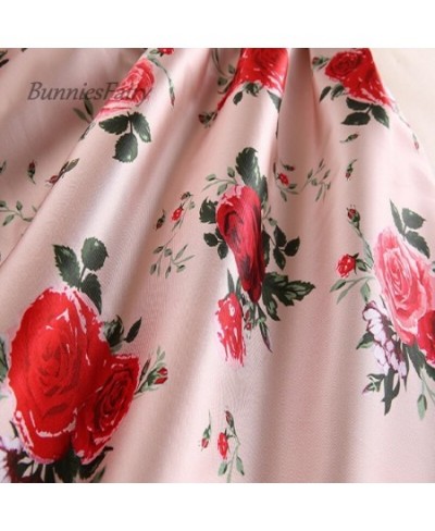 2023 Spring Summer Sweet Princess Ladies Pink Retro Rose Flower Print High Waist Long Midi Skirt Free Ship $37.28 - Skirts