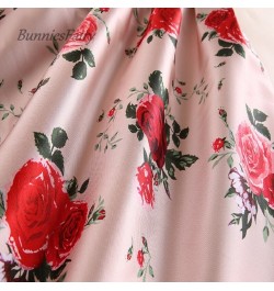 2023 Spring Summer Sweet Princess Ladies Pink Retro Rose Flower Print High Waist Long Midi Skirt Free Ship $37.28 - Skirts