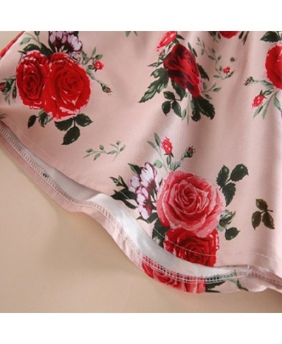 2023 Spring Summer Sweet Princess Ladies Pink Retro Rose Flower Print High Waist Long Midi Skirt Free Ship $37.28 - Skirts