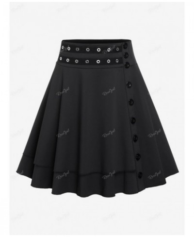 Plus Size Black Grommets Buttoned Skirt Women's High Rise Pull On Binding Trim Skirts Size Too Large Casual Bottom 4XL $38.61...