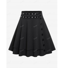 Plus Size Black Grommets Buttoned Skirt Women's High Rise Pull On Binding Trim Skirts Size Too Large Casual Bottom 4XL $38.61...