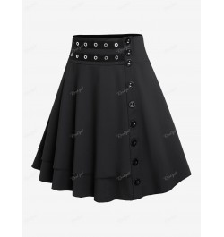 Plus Size Black Grommets Buttoned Skirt Women's High Rise Pull On Binding Trim Skirts Size Too Large Casual Bottom 4XL $38.61...