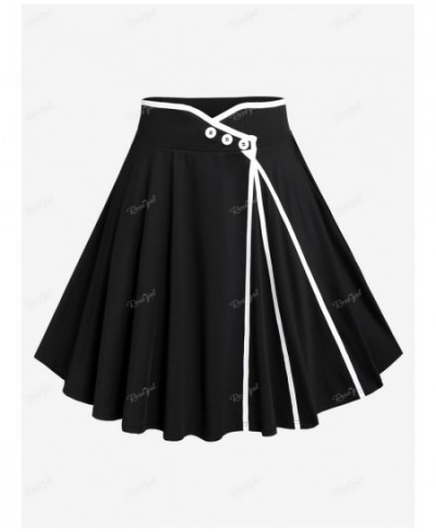 Plus Size Black Grommets Buttoned Skirt Women's High Rise Pull On Binding Trim Skirts Size Too Large Casual Bottom 4XL $38.61...