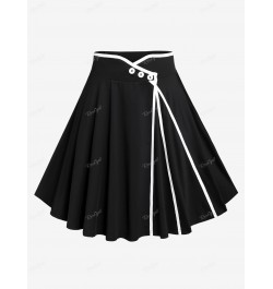 Plus Size Black Grommets Buttoned Skirt Women's High Rise Pull On Binding Trim Skirts Size Too Large Casual Bottom 4XL $38.61...