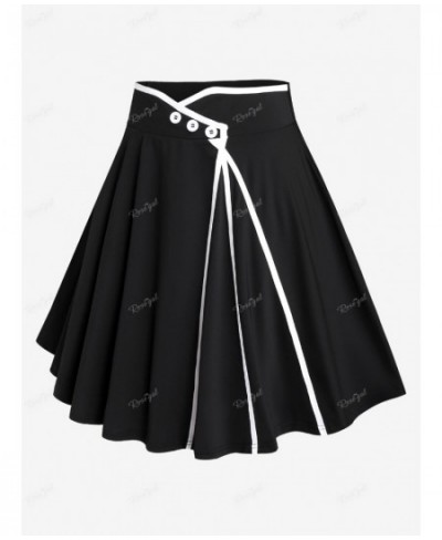 Plus Size Black Grommets Buttoned Skirt Women's High Rise Pull On Binding Trim Skirts Size Too Large Casual Bottom 4XL $38.61...