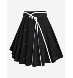 Plus Size Black Grommets Buttoned Skirt Women's High Rise Pull On Binding Trim Skirts Size Too Large Casual Bottom 4XL $38.61...