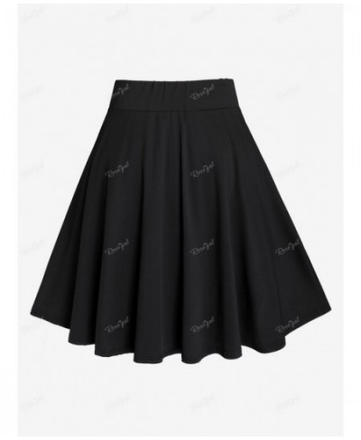 Plus Size Black Grommets Buttoned Skirt Women's High Rise Pull On Binding Trim Skirts Size Too Large Casual Bottom 4XL $38.61...