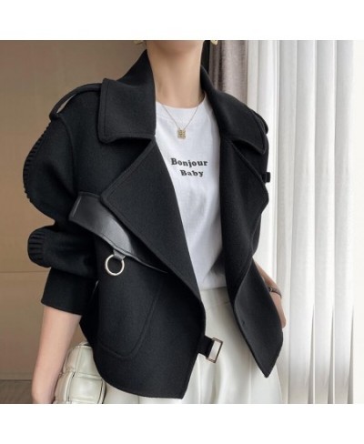 Women's Autumn Coat 2023 Pockets Solid Loose Short Jackets Ladies Wool & Blends High Street Winter Woolen Coats for Women $62...