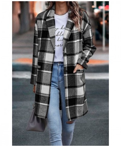 Women Long Trench Coat 2022 Autumn Winter New Polo Collar Pocket Plaid Long Casual Woolen Coat $55.35 - Jackets & Coats