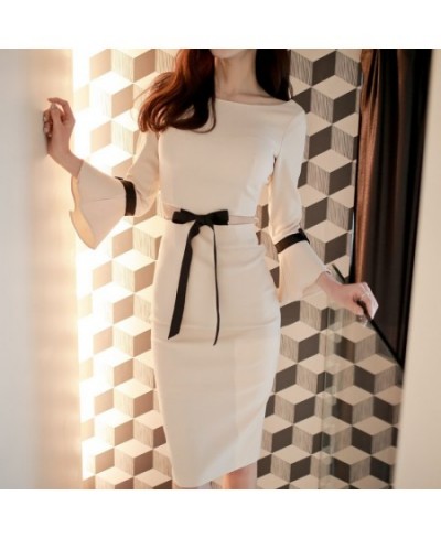 Winter 2023 Women Sexy Party Dress Petal Sleeve Hollow Out Bow Bodycon Night Club Pencil Dress Autumn Spring $52.75 - Dresses