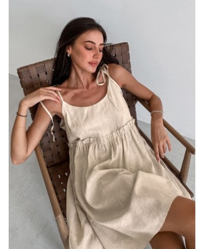 Cotton Women's Nightwear Spaghetti Strap Sleepwear Summer Nighty for Ladies Sexy Mini Dress Khaki Dressing Gown $34.24 - Slee...