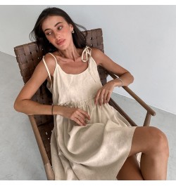 Cotton Women's Nightwear Spaghetti Strap Sleepwear Summer Nighty for Ladies Sexy Mini Dress Khaki Dressing Gown $34.24 - Slee...