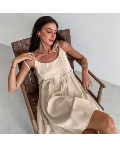 Cotton Women's Nightwear Spaghetti Strap Sleepwear Summer Nighty for Ladies Sexy Mini Dress Khaki Dressing Gown $34.24 - Slee...