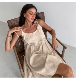 Cotton Women's Nightwear Spaghetti Strap Sleepwear Summer Nighty for Ladies Sexy Mini Dress Khaki Dressing Gown $34.24 - Slee...