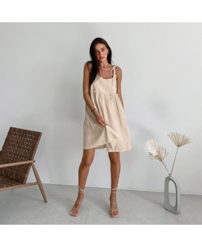 Cotton Women's Nightwear Spaghetti Strap Sleepwear Summer Nighty for Ladies Sexy Mini Dress Khaki Dressing Gown $34.24 - Slee...