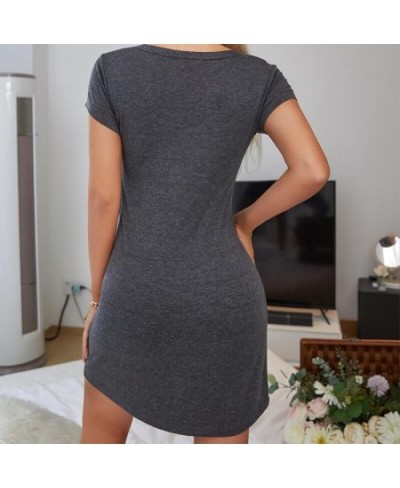 2023 Thin Women's Nightgown Summer Short Section Button Cardigan Casual Sleep Dress Solid Color V-Neck Slim Ladies' Nightgown...