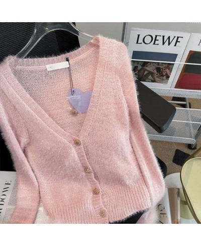 Autumn New Knitted Cardigan Women Sexy Slim Sweater Coat 2023 Fashion Fur Patchwork Long Sleeve V-neck Knitwear Tops $41.00 -...