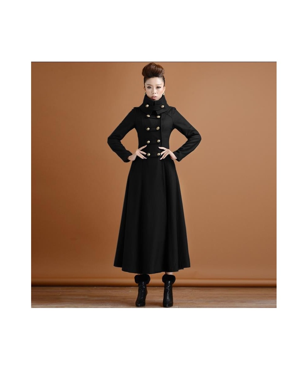 Double breasted Woolen coat female Military style winter thickening women's high collar was thin long cashmere warm woolen $1...