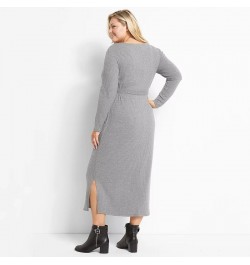 Plus Size Long Sleeve Elegant Autumn Ribbed Knit Midi Dress Women Tie Waist Long Casual Dress Large Size Straight Dress 5XL 6...